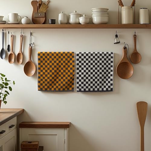 Madi-Cadi Luxuriöse karierte Baumwoll-Handtücher, 5er-Set, weich, saugfähig und dekorativ, kariert, für Badezimmer, Küche, Fitnessstudio und Spa, 33 x 73 cm, für jeden Anlass
