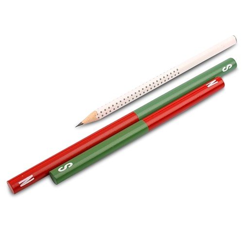 Stabmagnet rund, Ø 10 x 200 mm, AlNiCo rot/grün lackiert Schulmagnet Schule Nordpol Südpol markiert