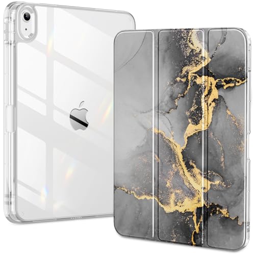 DTTO for iPad (A16) 11th/10th Generation Case (2025/2022), Clear Hard Back with Soft TPU Frame, Slim Trifold Stand Support Pencil Holder, Auto Wake/Sleep for iPad 11/10.9 Inch, Black Gold Marble