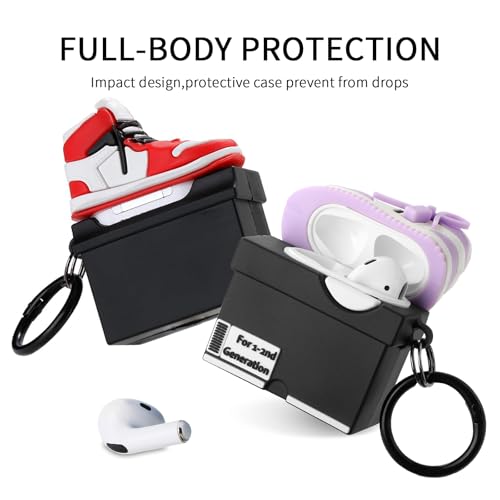 Image of [2Pack] Gedicht for Apple Airpods 2nd Generation Case Cover, Cute Cartoon Shoe Box Soft Silicone Protective Cases for AirPods 1&2 Case with Keychain for Women Men, Red+Purple