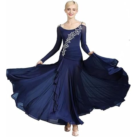 Cukyi Elegant Ballroom Dancing Dresses for Women Modern of Waltz Dance Standard Smooth Dance Costumes Salsa Dancing Dress (Blue,XX-Large) Cover