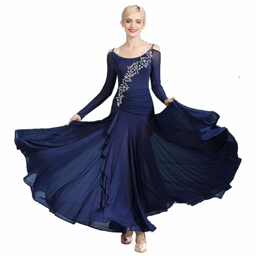 CukYi Elegant Ballroom Dancing Dresses for Women Modern of Waltz Dance Standard Smooth Dance Costumes Salsa Dancing Dress (Blue,XX-Large)