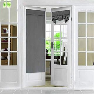 Kisbeibi French Door Curtains 2Pcs Grey Blackout Privacy Door Curtains Sticker Hanging Curtains Drapes Single Thermal Insulated Tie Up Darkening Shades Window Curtains for Home Door Entry,26x68 Inch