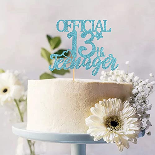 Image of Festiko1 Pack 13 Official Teenager Cake Topper Blue Glitter Thirteen Cake Pick Decoration for 13th Birthday Party Supplies