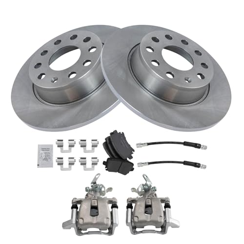 Image of TRQ Rear Brake Pad and Rotor Set Ceramic Rotors Calipers Compatible with 2010 Volkswagen Jetta