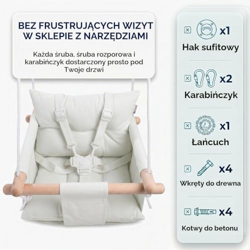 CaTeam – Płócienna huśtawka dla niemowląt, drewniana wisząca huśtawka z pasem bezpieczeństwa, trwałe krzesło hamakowe dl