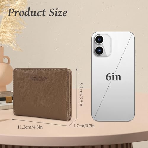 WishLotus Small Wallet for Woman, Leather Credit Card Holder Wallet with Zipper Coin Pocket, Compact Bifold Wallet Mini Purse with ID Window (Green)3