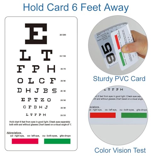 Image of DMCBY Rosenbaum Pocket Eye Chart, Snellen Eye Chart Pocket Size, 6 Feet | Double-Sided Pocket Eye Chart for Eye Exams, 2 in 1, 6.5x3.5 Inches, Plastic Low Vision Eye Charts