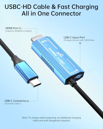 Adaptador USB C a HDMI Cable 6.6FT 8K@60Hz 100W PD miniatura 2