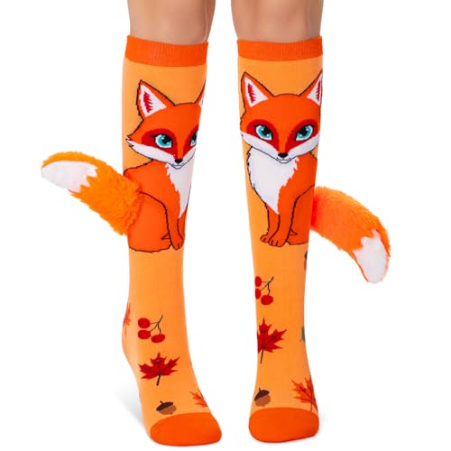 COZYMATE Crazy Socks for Kids - Funny Silly Knee High Animal Socks for 3-12 Years Boys Girls Crazy Sock Day Xmas Gifts (US Age 3 Years 12 Years Fox)