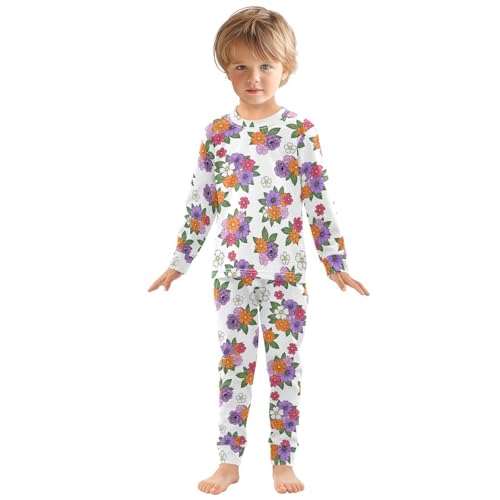 Pajama Sets Long Sleeve Floral Pattern Colorful Soft Comfy Sleepwear 2 Piece PJS 3-8T2