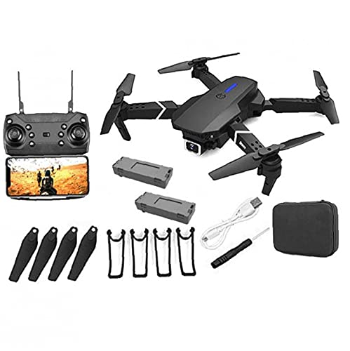Hainice Drone GPS E88 Pro para Adultos 4K Pro de Doble cámara Plegable vídeo en Directo con Aviones no tripulados RC Quadcopter Aviones con 2battery Negro Cover