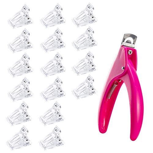 16 Pcs Nail Tips Clip Plastic Transparent Finger Extension UV LED Builder Finger Extension Clip Nail Tips Clips with 1Pcs False Nail Tip Trimmer