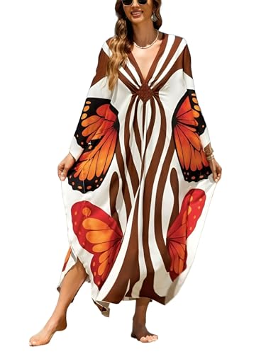 Image of IMAGEKOPE Women's Plus Size Animal Print V-Neck Batwing Kaftan Beach Dress Bathing Suit Cover-Up Loungewear