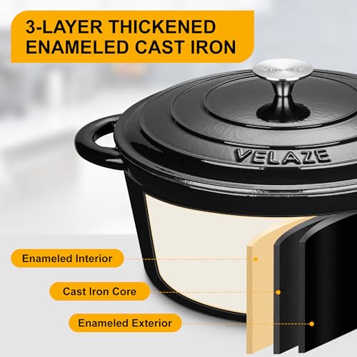 Velaze 7.5 QT Dutch Oven Pot with Lid, Enameled Cast Iron Dutch Oven with Dual Handles for Sourdough Bread Baking, Cooki - Additional View