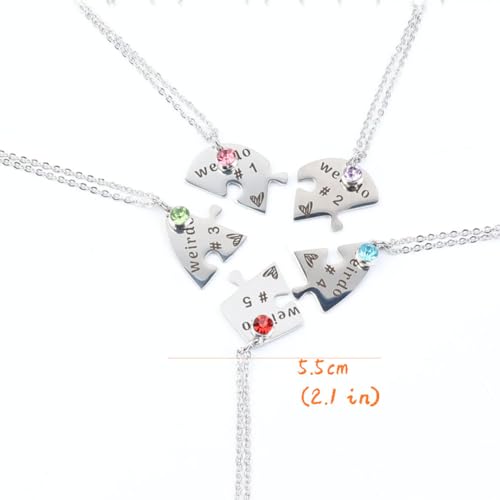 Heart Bff Necklace for 5, Best Friend Necklaces Set of 6, Weirdo 1 2 3 4 Sister Friendship Jewelry in Stainless Steel4
