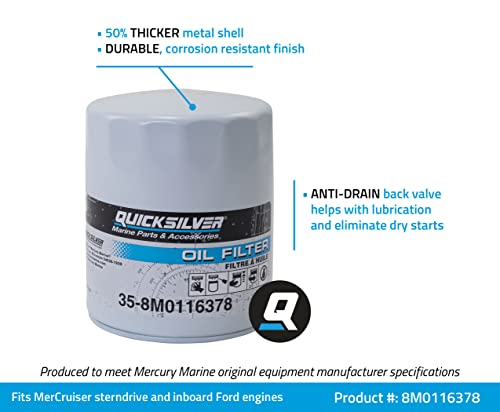 Quicksilver 8M0116378 Oil Filter For Mercruiser Stern Drive And Inboard Engines By Ford Motor Company #TOP1