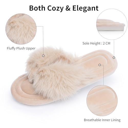 Womens Fuzzy Slippers with Box Memory Foam Soft Gifts for Women Mom Ladies Open Toe Fluffy Faux Fur Flip Flop Thong Slippers Bedroom Indoor Slides Shoe Birthday Valentines3