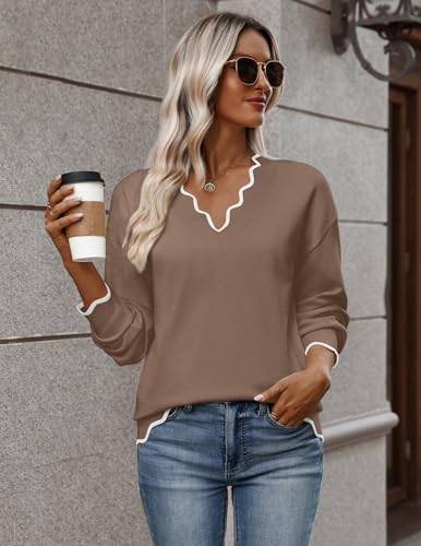 Image of Zeagoo Women's 2026 Fall V Neck Sweater Long Sleeve Lightweight Knit Tops