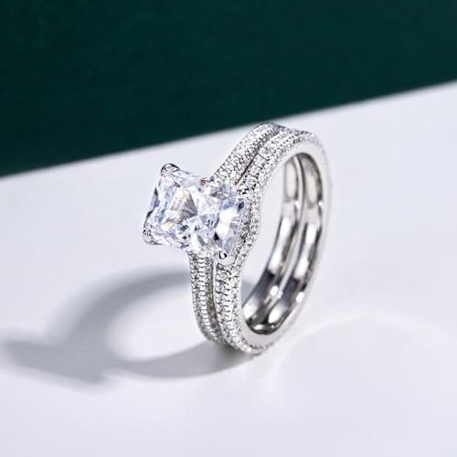 Bo.Dream Wedding Ring Sets for Women 3ct Radiant Cut Cubic Zirconia Platinum Plated 925 Sterling Silver3