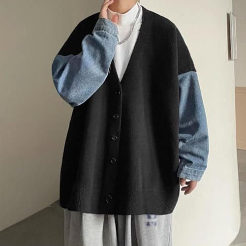 Men's Color block Shawl Collar Cardigan Long Sleeve V Neck Open Sweater Single Breasted Knitted Cardigan3