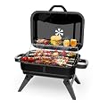 BBQCuker Portable Charcoal Grill with Warming Rack, Small Tabletop Barbecue Grill, Foldable Legs, Adjustable Vent, Total 343 Sq. In.Cooking Space, Outdoor BBQ Grill for Camping and Picnics (Black)