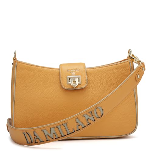 Image of Da Milano Genuine Leather Shoulder Bag for Women - Apricot Crush Handbag with Zipper & Clasp Lock Closure