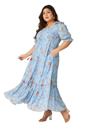 Image of Miss Chase A+ Women's V-Neck Three-Quarter Sleeve Floral Wrap Chiffon Midi Dress