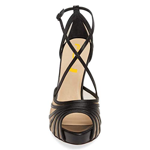 FSJ Women Elegant Peep Toe Crisscross Platform Sandals Ankle Strappy Stiletto High Heel Pumps D'Orsay Wedding Dress Shoes US Size 4-154
