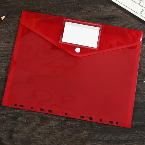 A4 プラスチックファイルフォルダー クリアドキュメントフォルダー 12x9.4インチ シートプロテクター 11リングバインダー用 事務用品 透明ドキュメントバッグ ペーパーホルダー (30個 赤)