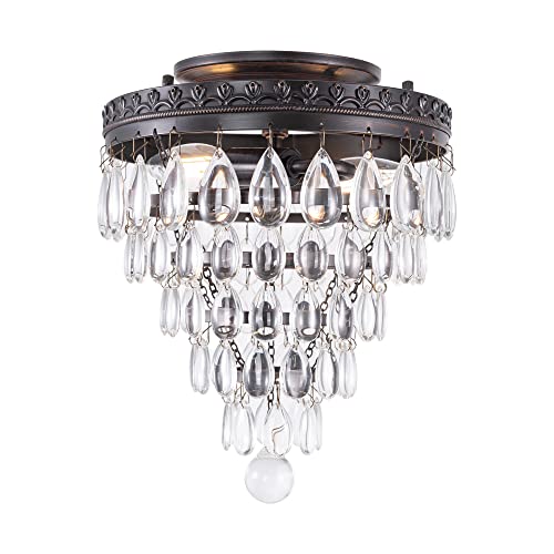 Gruenlich Semi Flush Mount For Outdoor And Indoor, K9 Crystal Ceiling Light Fixture With 2 Light E12 Base, Metal Housing With Oil Rubbed Bronze Finish, Bulb Not Included #TOP1