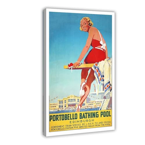 QIENAZIO Portobello Pool, Edimburgo, Reino Unido, póster vintage de viaje, lienzo, póster moderno, decoración de pared, pinturas para sala de estar, dormitorio, decoración de 30 x 45 cm
