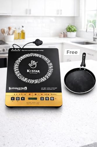 Image of SURYA K Star 2000W Induction Cooktop for Home | Crystal Glass Top | 8 Indian Cooking Modes | Auto Shut-Off & Overheat Protection | LED Display | Push Button Control | Energy Saving Electric Stove
