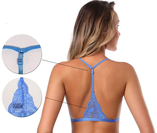 Image of SHEKINI Women's Embroidered Triangle Bra Front Closure Plunge Wireless Lightly Lined Lace Bralette Top