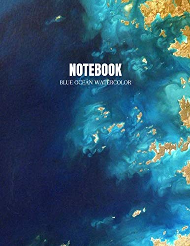 notebook Blue Ocean Watercolor: beautiful Lined Notebook Journal nature ocean cover 8.5" x 11" 120 wide ruled pages
