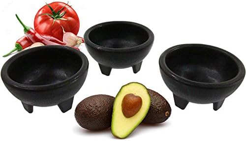 Black 3-Legged Plastic Molcajete Salsa Bowls for Homemade Dips, Party Foods, Picnic Condiments, Sauces & Toppings (2 Pack, 11 oz) by Enqargo