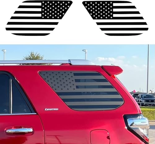 Image of CONGCONG Precut Quarter Window American Flag Decal Fit for Toyota 4Runner 5th Gen 2010-2023,Back Side Window USA Flag Matte Black Sticker.