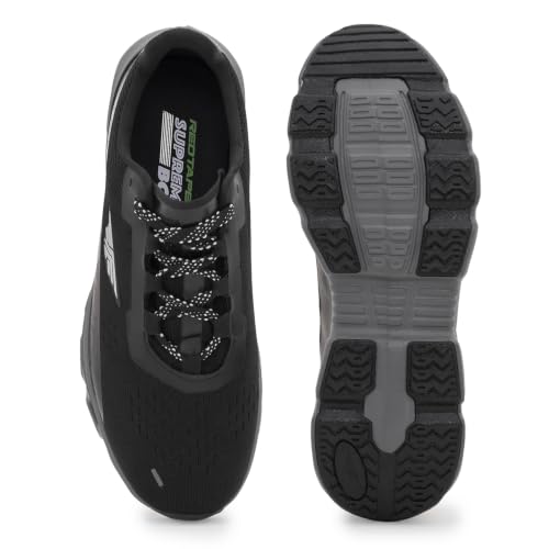 Image of Red Tape Men's Sneakers Black Grey Knitted Textile Round Lace-Up