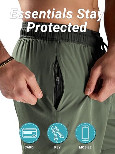 Arcweg Badehose für Herren mit Reißverschlusstasche Atmungsaktiv Wasserabweisend Badeshorts Männer Trainingsshorts Elastisch Verstellbar Mit Tunnelzug Meshfutter Schwarz + Armeegrün L(EU) 5