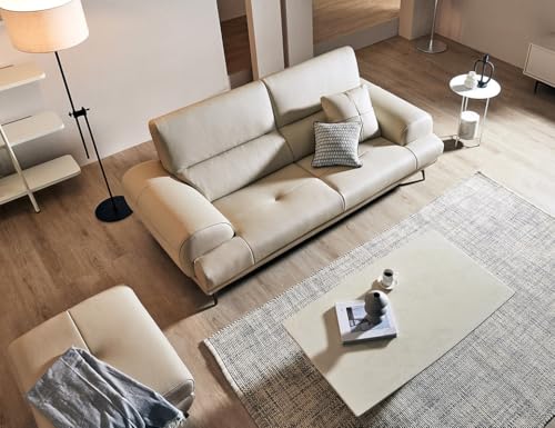 Image of Fabrique Wistorogic Leatherette 3 Seater Sofa Set with Puffy Moden Design White | Stylish Home Office & Living Room Furniture | Lightweight Design with Durable Stainless Steel Legs