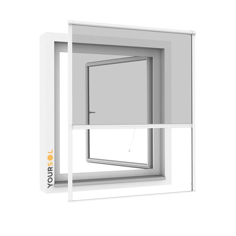 Einhängerollo 100 x 160 cm weiß, Fliegengitter Fenster ohne Bohren, Insektenschutz Rollo mit Aluminiumrahmen & Fiberglasgewebe