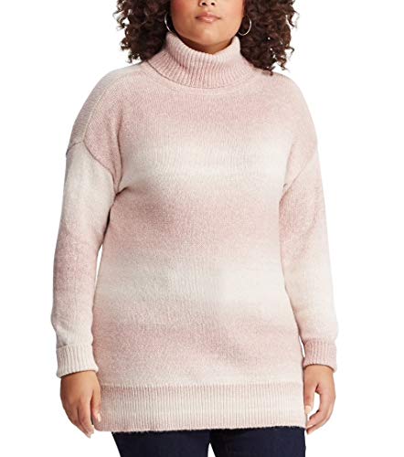 Chaps Women's Plus Size Ombre Stripe Turtleneck Sweater (Pink Multi, 3X)