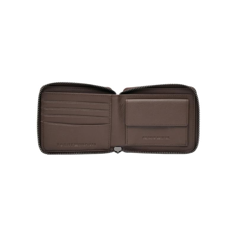 Image of Tommy Hilfiger Men's Zip Around Wallet Atrato - Brown | Embossed Branding | Ideal Gift for Men