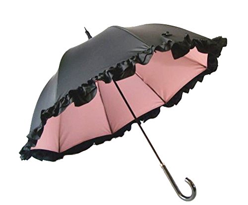クラシコ 遮光100％ 晴雨兼用 日傘 uvカット 100% 遮光 遮光 UVカット 紫外線カット 紫外線対策 清涼効果 コーティング 二重生地 ダブルフリル 傘 かさ カサ レディース パゴダ パゴダタイプ (01 ブラック×ピンク)
