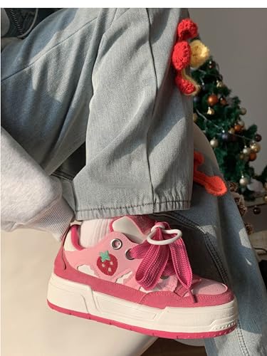 BEROBELLO Cute Pink Strawberry Platform Sneakers, Casual Walking Shoes, Y2K Fashion for Women Girls3