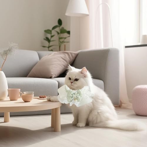 Coleira de renda para gatos com laço e sinos, acessórios elegantes para cachecol de pescoço para ani