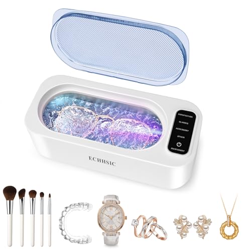 Ultrasonic Jewelry Cleaner 47kHz ultrasonic Cleaning Machine Suitable for Jewelry Rings, Glasses, dentures, Watch Straps Gentle and not Easily Damaged Items 304 Stainless Steel Tank Preferred Gift