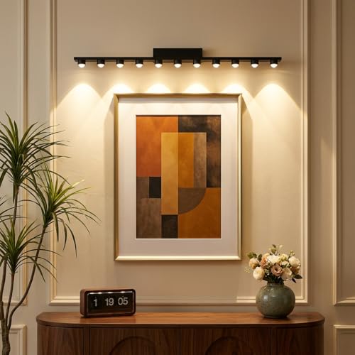 Image of 11-Head LED Mirror Wall Light 3-Color CCT (Warm + Natural + Cold White) Black Metal Vanity Bar Light for Bathroom Bedroom Living Room 90cm