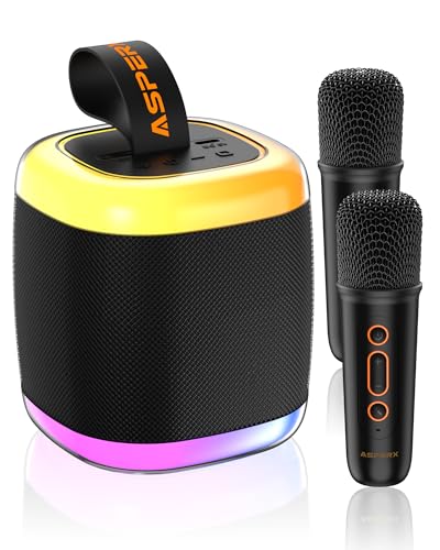 Mini Karaoke Speaker with 2 Wireless Microphones,Voice Effects,Led Lights, Portable Singing Machine...