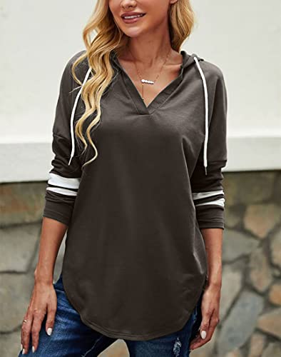 Image of Womens Long Sleeve V Neck Hoodie Sweatshirts Lightweight Pullover Tops